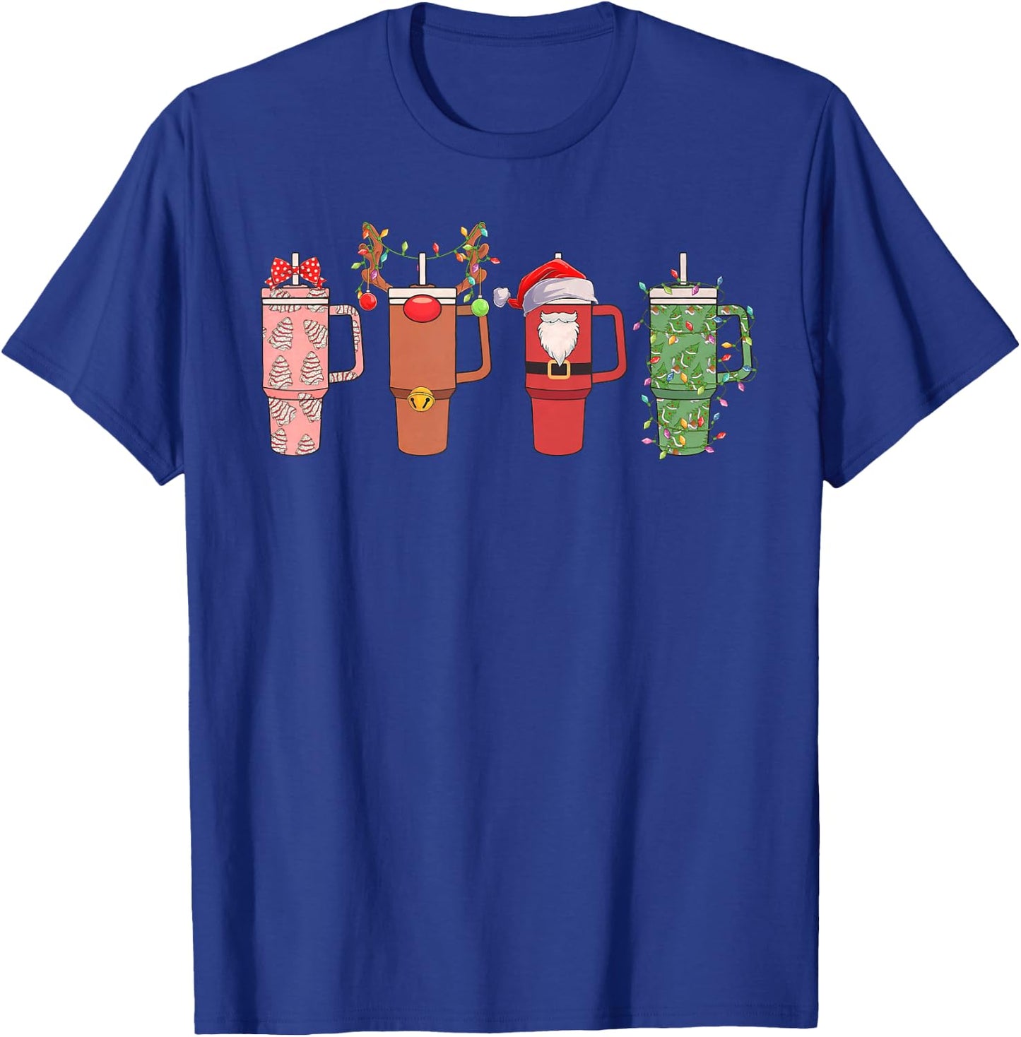 Santa Reindeer Stanley Tumbler Christmas Xmas Pajamas Funny T-Shirt - T-Shirt | Royal