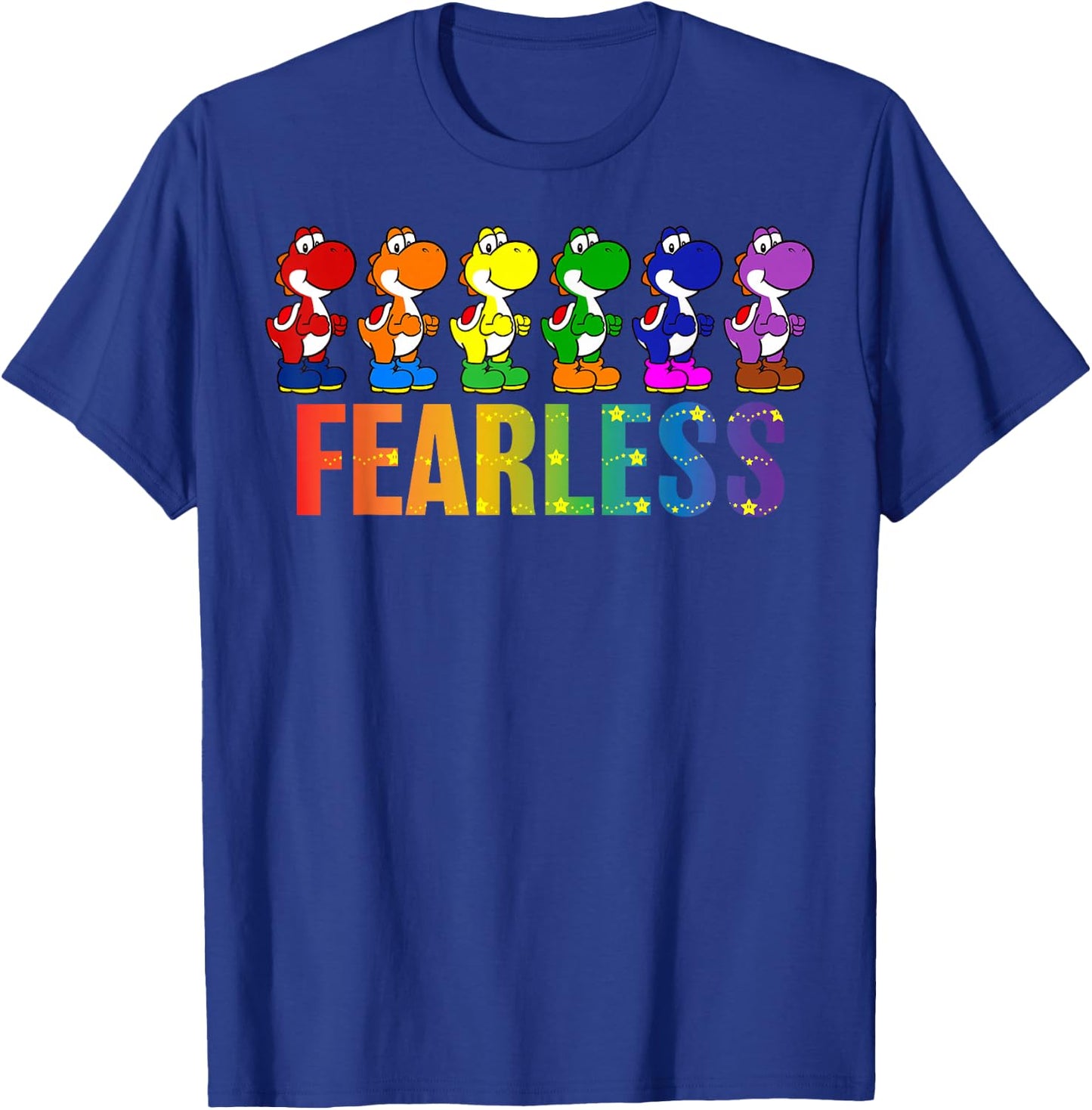 Super Mario Bros Pride Yoshi Fearless Rainbow Line Up T-Shirt - T-Shirt | Royal