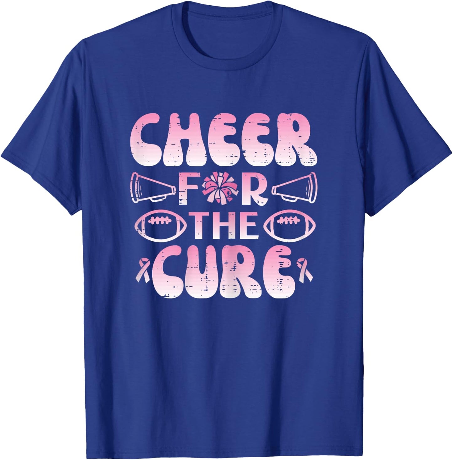 Breast Cancer Football Cheer For Cure Awareness Girls Women T-Shirt - T-Shirt | Royal