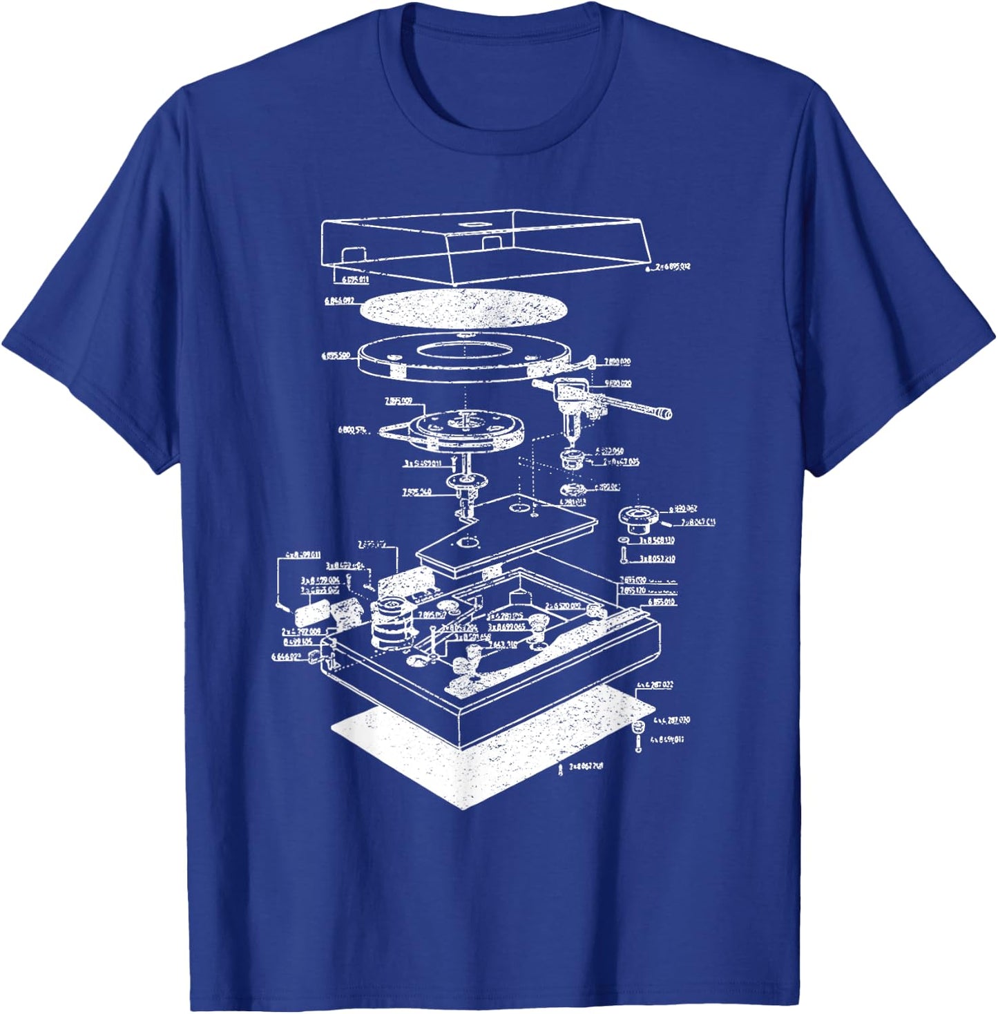 Vintage Blueprint - Phonograph Vinyl Player Retro Chart Gift T-Shirt - T-Shirt | Royal