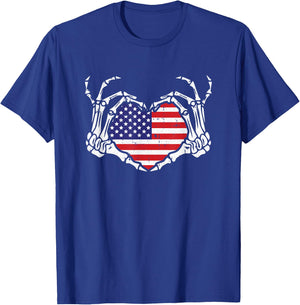 Skeleton Hand Heart 4th Of July Love American Flag Patriotic T-Shirt - T-Shirt | Royal