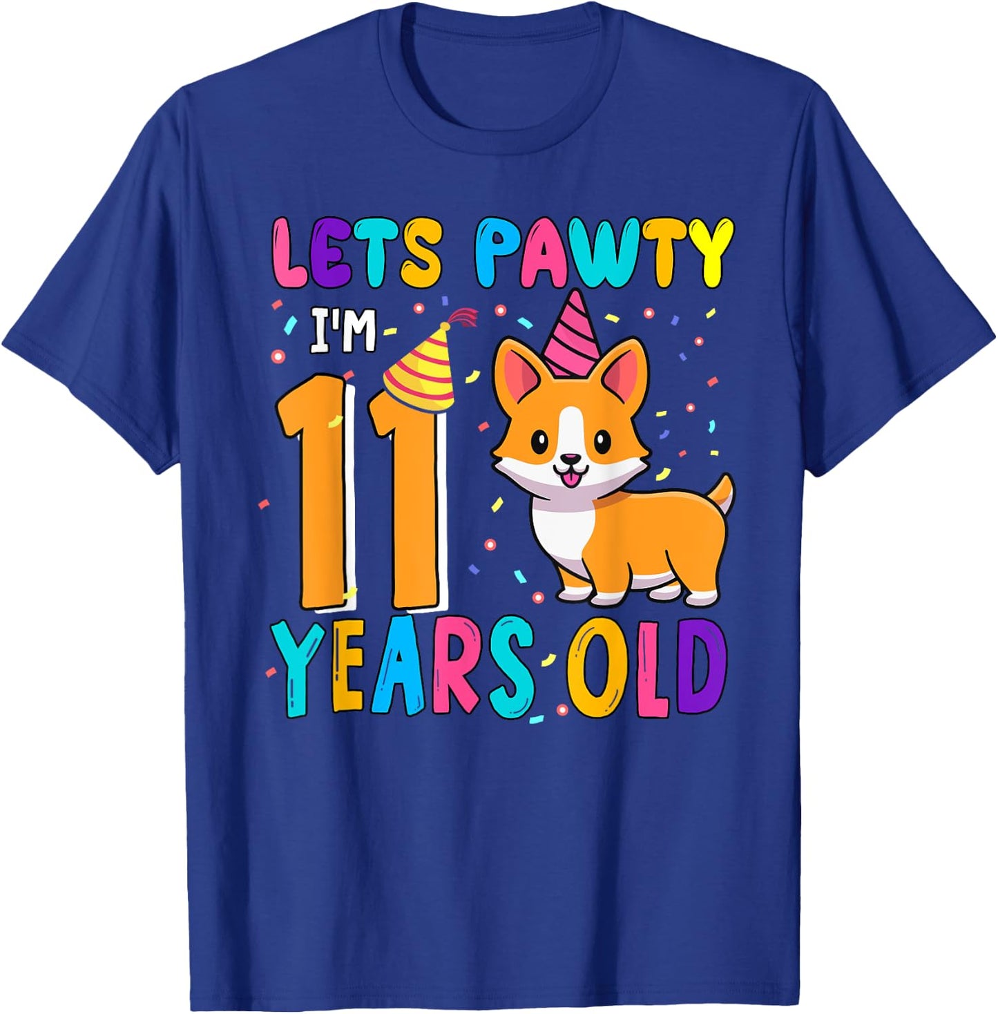 Cute Lets Pawty 11 Years Old Birthday Corgi Dog Owners Kids T-Shirt - T-Shirt | Royal