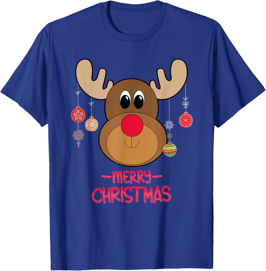 Rudolph Red Nose Reindeer Cute Santa Christmas T-Shirt - T-Shirt | Royal
