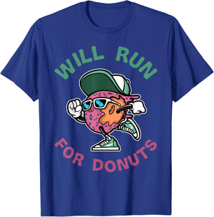 Runner WIll Run For Donuts Funny Runner Marathon Running T-Shirt - T-Shirt | Royal