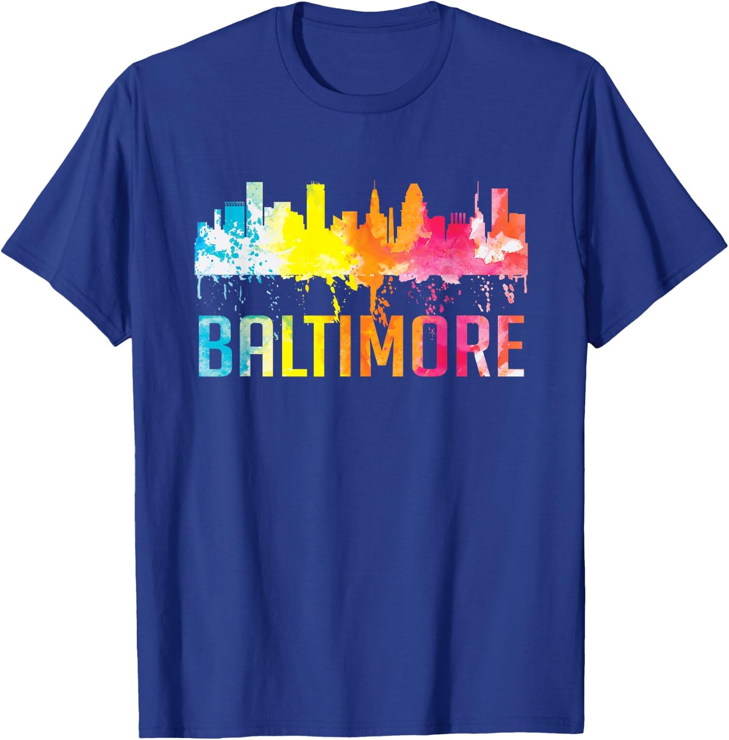 Baltimore Maryland Retro Watercolor Skyline Art Souvenir T-Shirt - T-Shirt | Royal