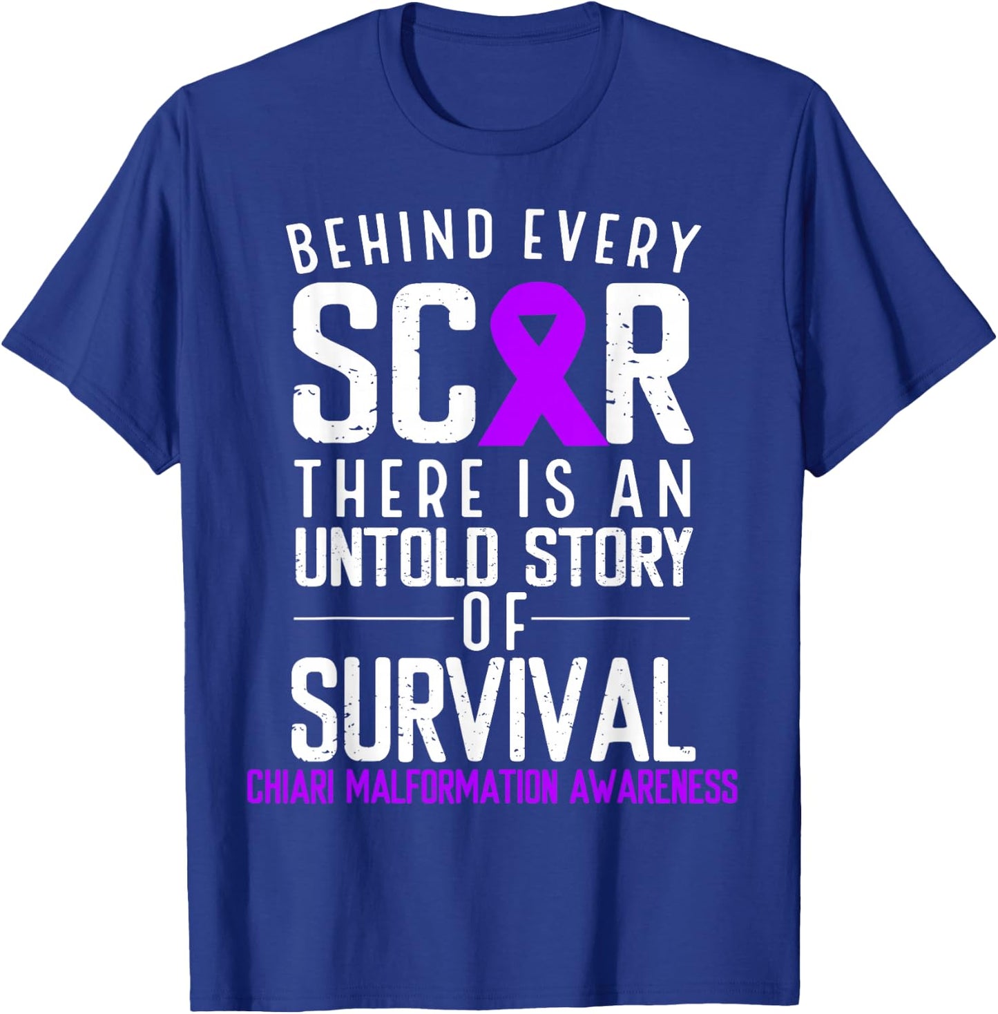 Purple Ribbon Behind Scar Chiari Malformation Awareness T-Shirt - T-Shirt | Royal