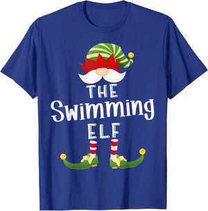 Swimming Elf Group Christmas Funny Pajama Party T-Shirt - T-Shirt | Royal