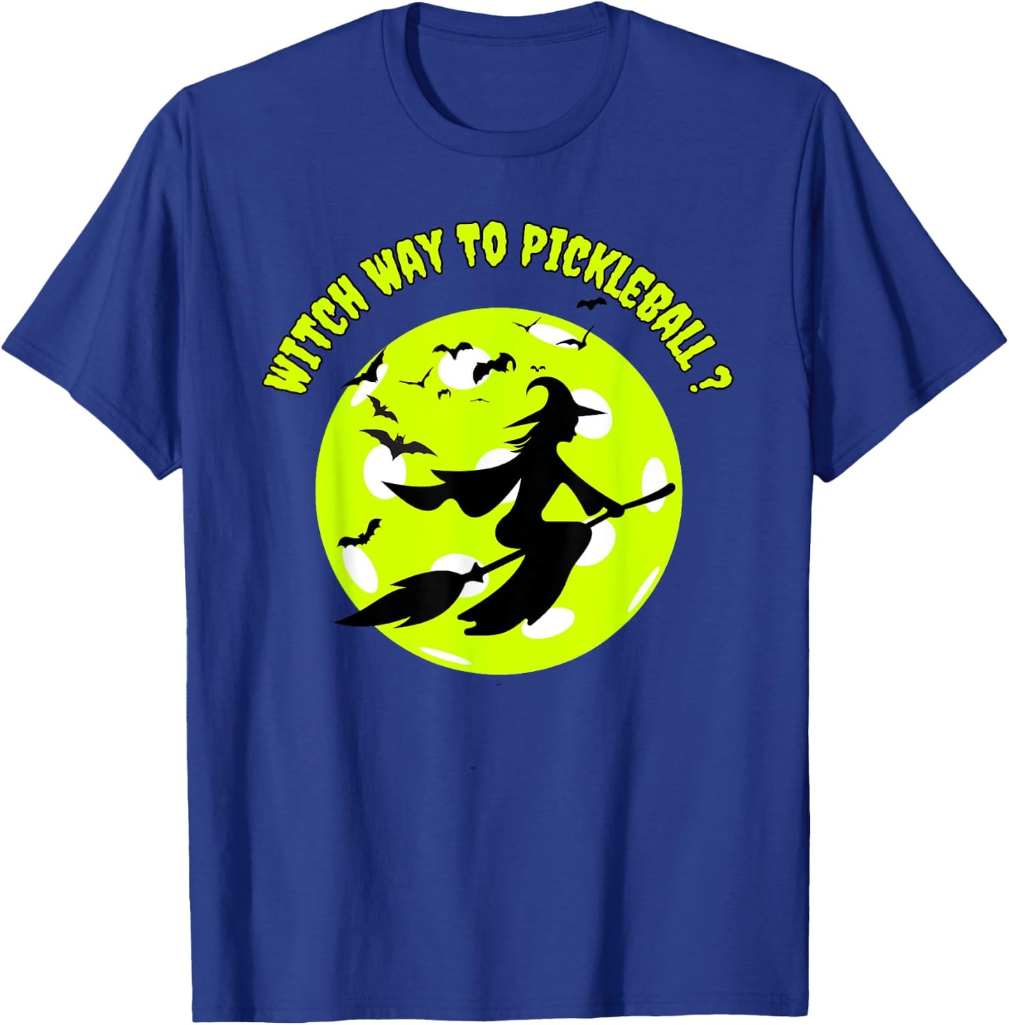 Pickleball Witch on Broom Pickleball Players Halloween Funny T-Shirt - T-Shirt | Royal