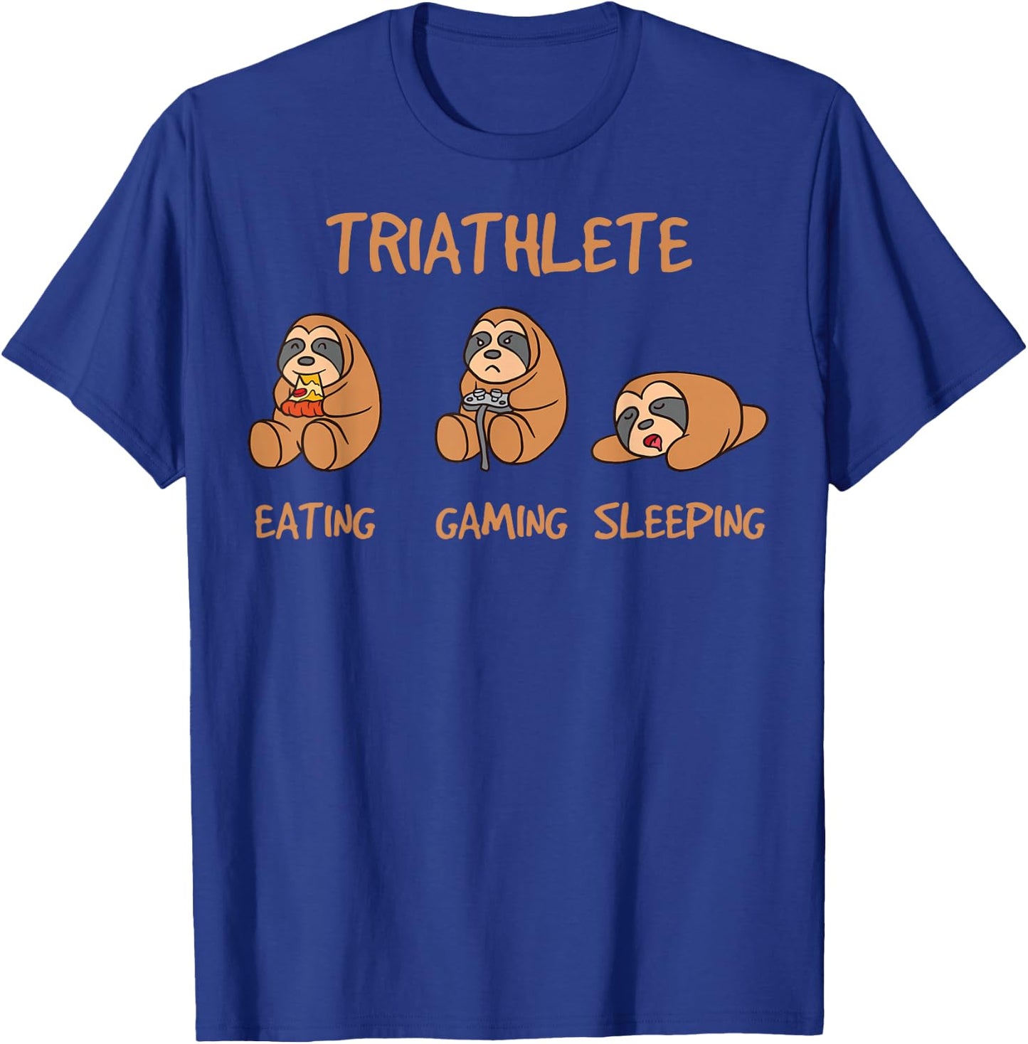 Gamer Triathlete Funny Gaming Sloth Playing Video Game Nerd T-Shirt - T-Shirt | Royal