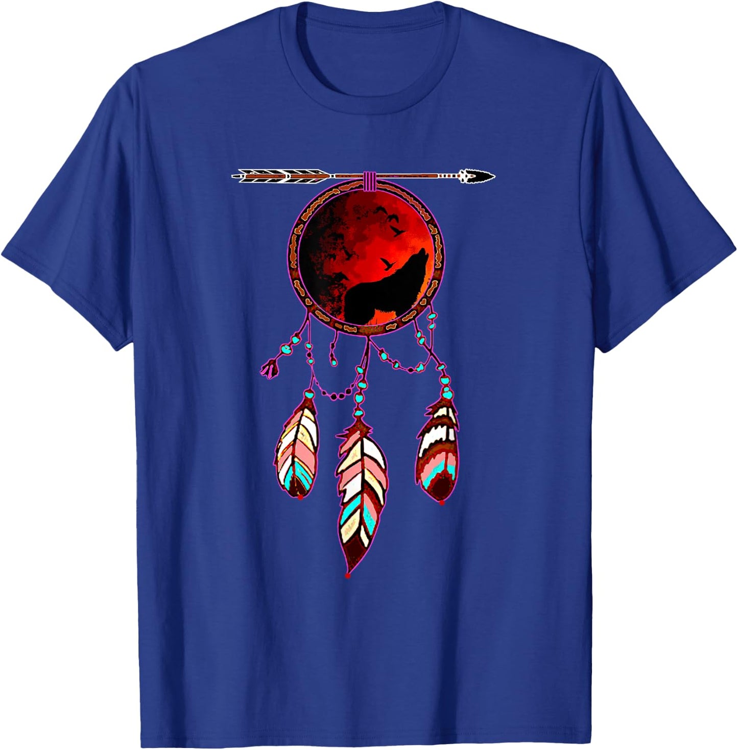 Native American Timber Wolf Dream Catcher Indian Tribal Gift T-Shirt - T-Shirt | Royal