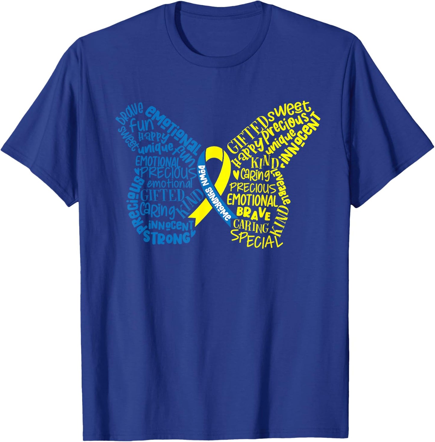 Down Syndrome Awareness Month Butterfly Word Cloud T-Shirt - T-Shirt | Royal