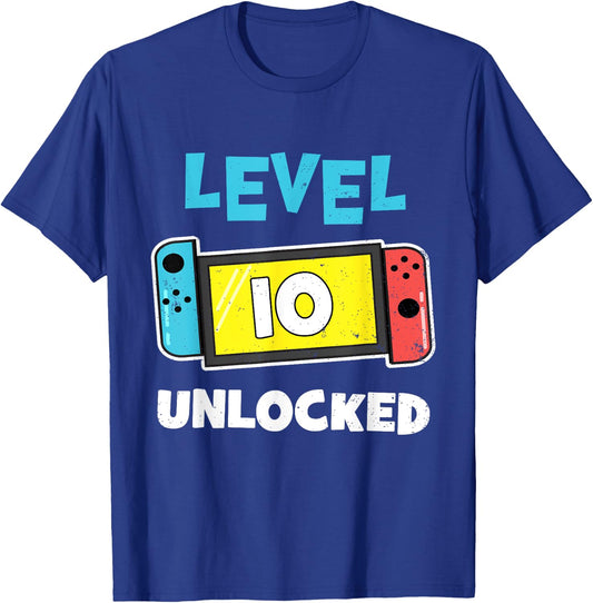 Level 10 Unlocked Gamer 10th Birthday Gift Video Game Lovers T-Shirt - T-Shirt | Royal