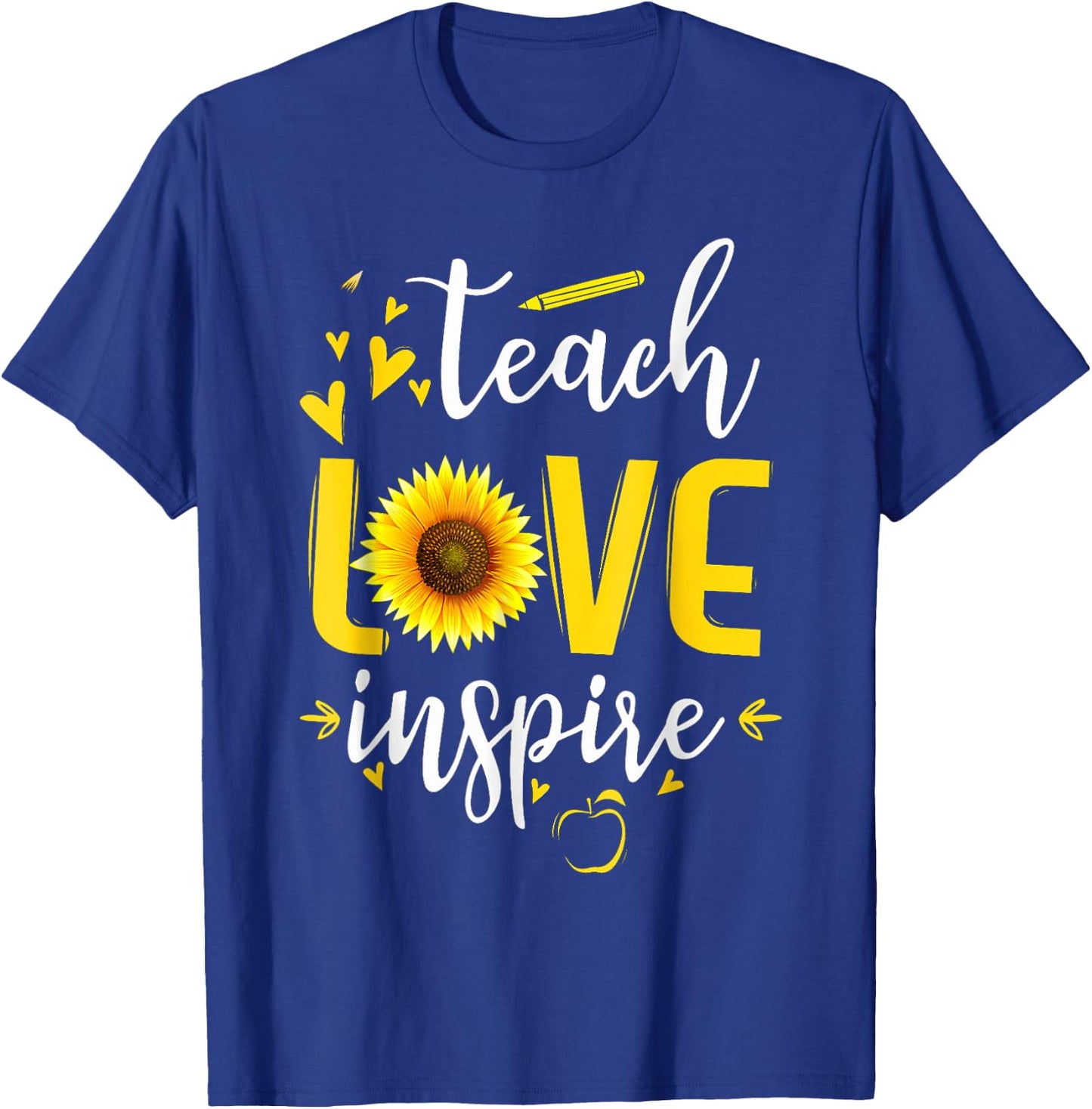 Back to School Teach Love And Inspire Teacher Sunflower Men Women Girls Kids T-Shirt - T-Shirt | Royal