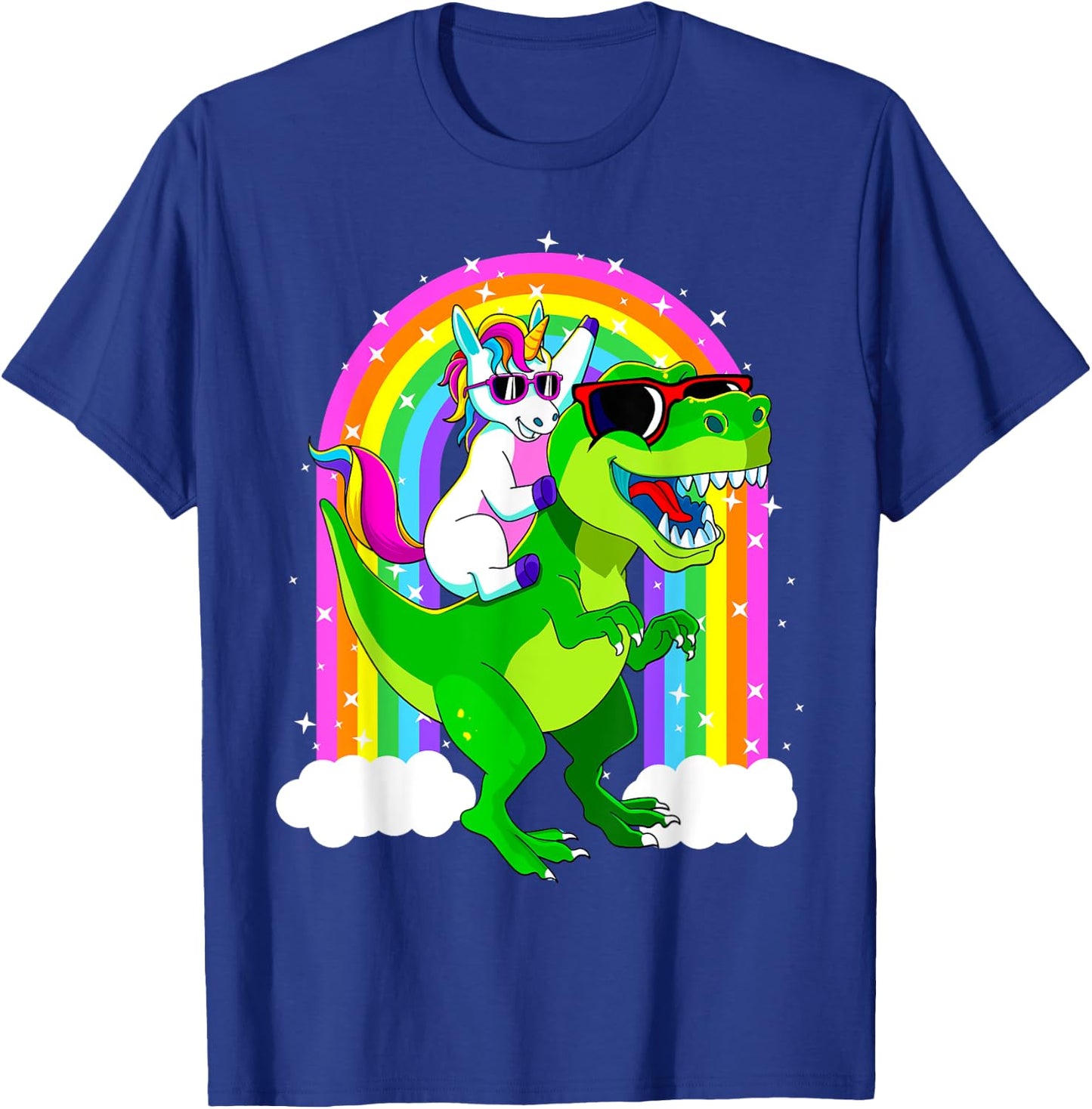Unicorn Riding Trex Dinosaur T Rex Girls Boys Kids Men Women T-Shirt - T-Shirt | Royal