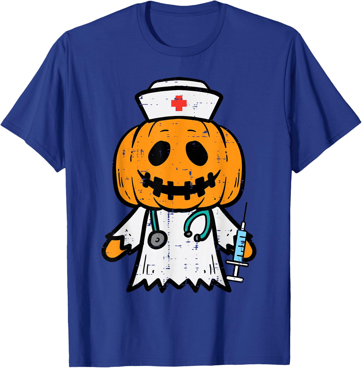 Halloween Pumpkin Nurse Cute ER Nicu Costume Scrub Top Women T-Shirt - T-Shirt | Royal