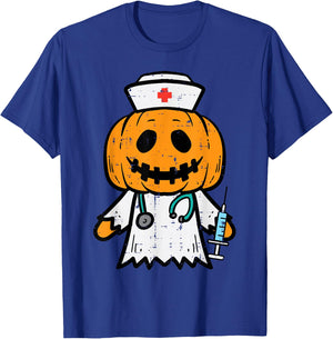 Halloween Pumpkin Nurse Cute ER Nicu Costume Scrub Top Women T-Shirt - T-Shirt | Royal