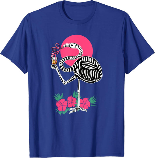 Thirsty Skeleton Flamingo Animal Tropical Bird Halloween T-Shirt - T-Shirt | Royal