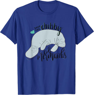 Save the Chubby Mermaid Funny Manatee T-Shirt - T-Shirt | Royal
