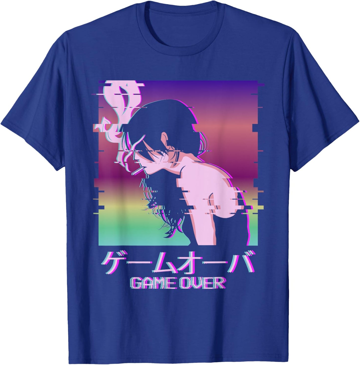 Japanese Vaporwave Sad Anime Girl Game Over Indie Aesthetic T-Shirt - T-Shirt | Royal