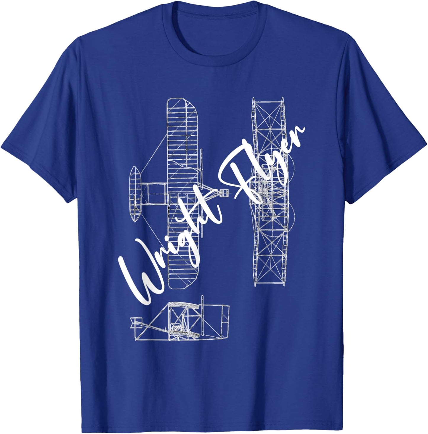 Wright Flyer Airplane Blueprint Aviation History T-Shirt - T-Shirt | Royal