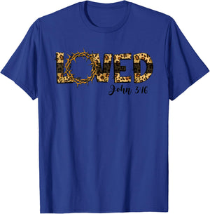 Loved John 3:16 Cheetah Leopard Print Jesus Christians T-Shirt - T-Shirt | Royal