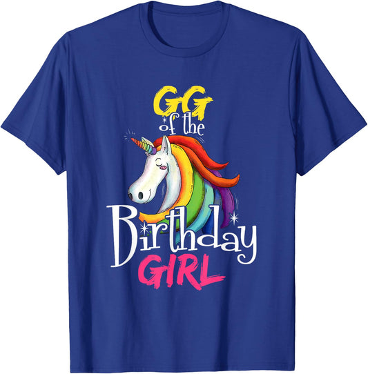Gg Of The Birthday Girl Cute Floral Unicorn Face Gift T-Shirt - T-Shirt | Royal