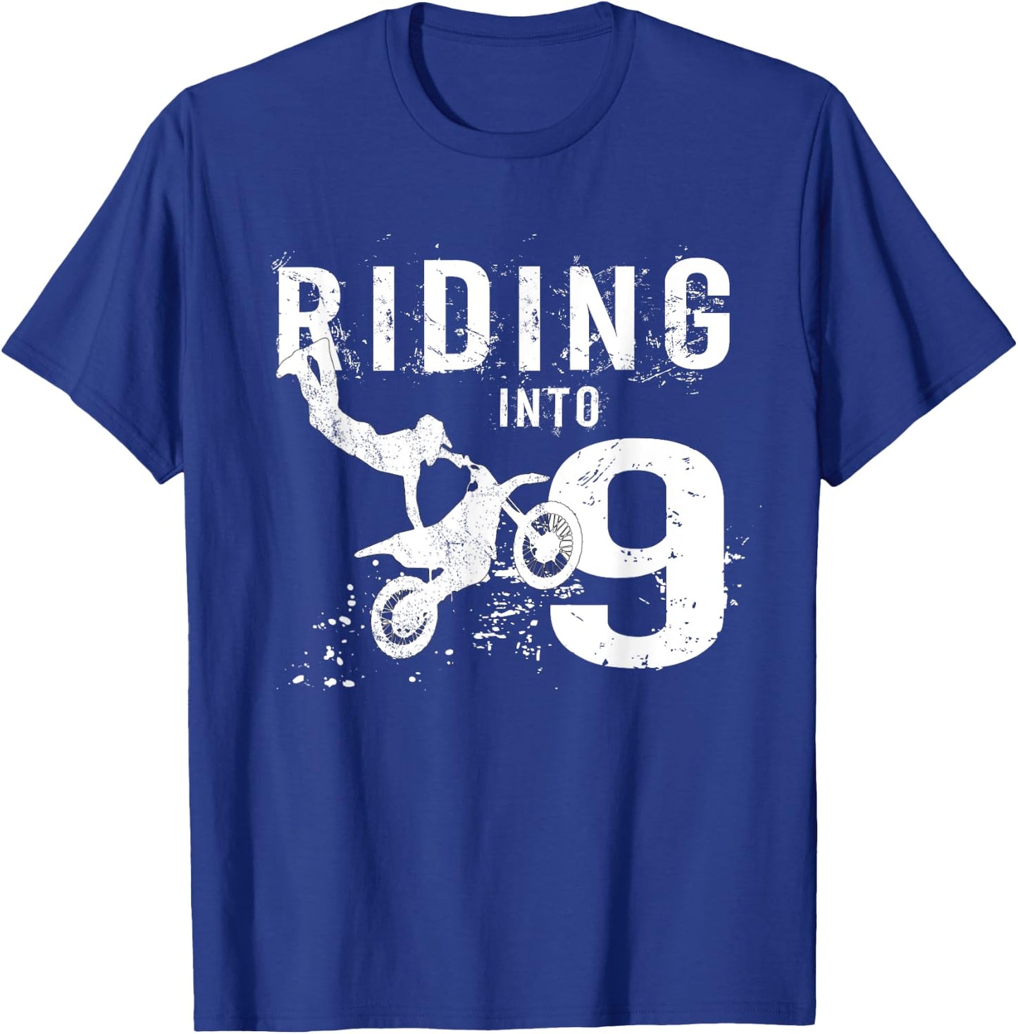 Riding Into 9 Years Old 9th Birthday Boy Dirt Bike Party T-Shirt - T-Shirt | Royal