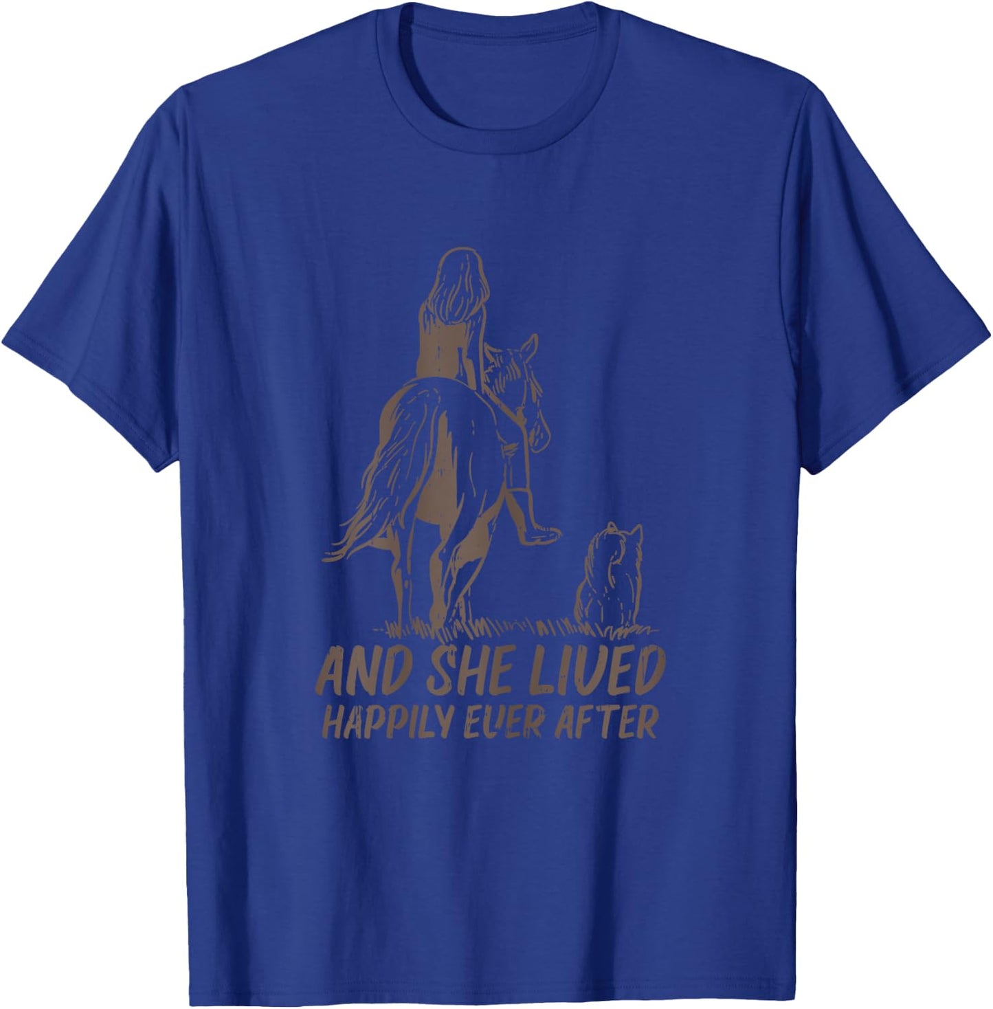 BoredKoalas Horse Shirts Riding Equestrian Gifts She Lived Happily Horse Dog Animal Lover Girls Women Gift Blue X-Small T-Shirt - T-Shirt | Royal