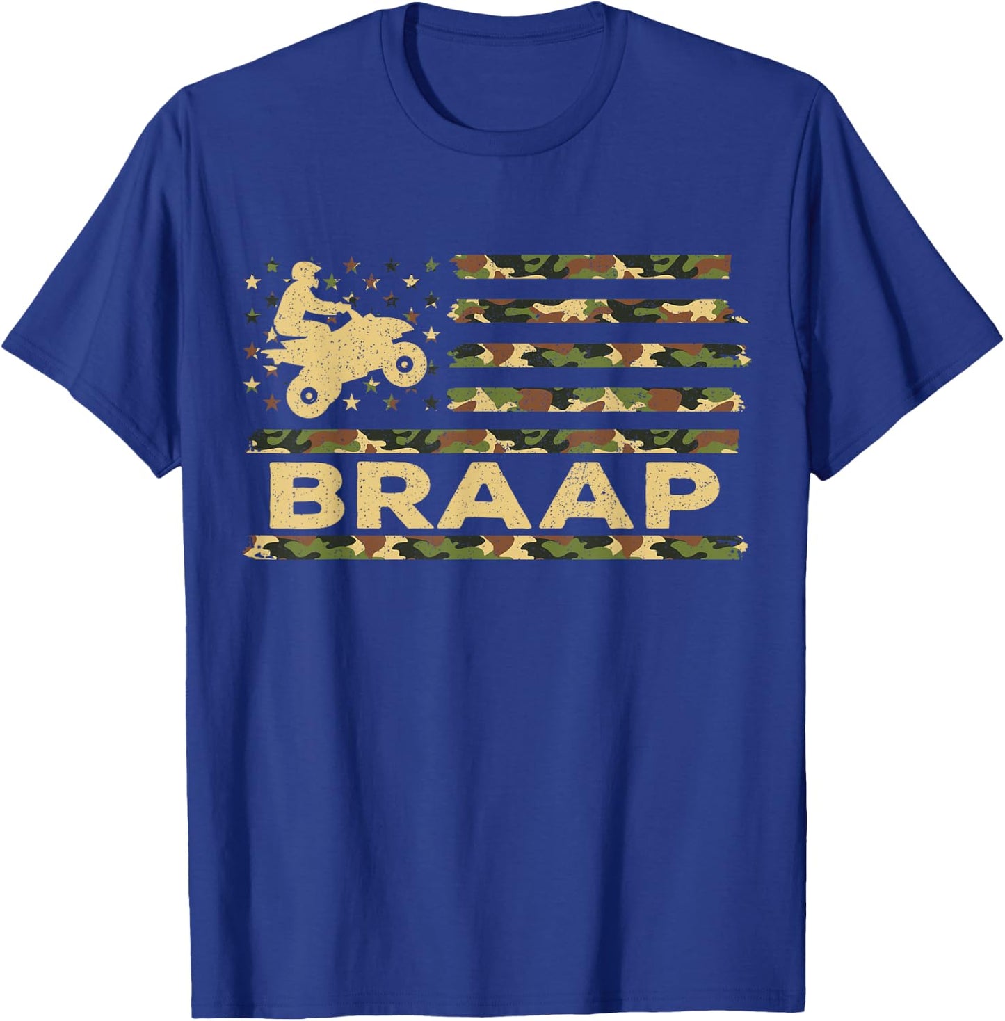 Braap Camouflage USA American Flag Quad Bike ATV Gift T-Shirt - T-Shirt | Royal
