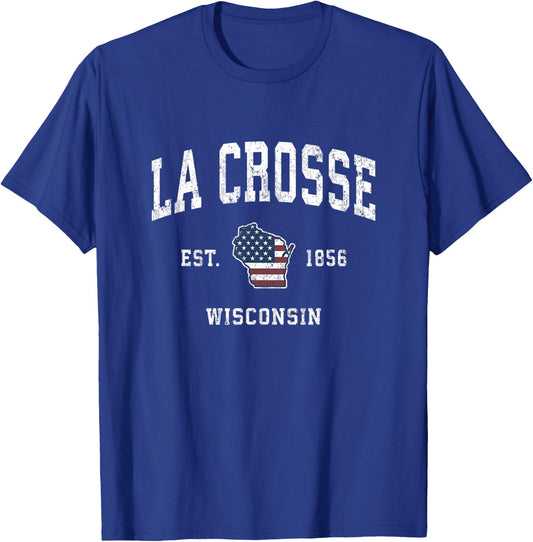 La Crosse Wisconsin WI Vintage American Flag Sports Design Women Kids Men T-Shirt - T-Shirt | Royal