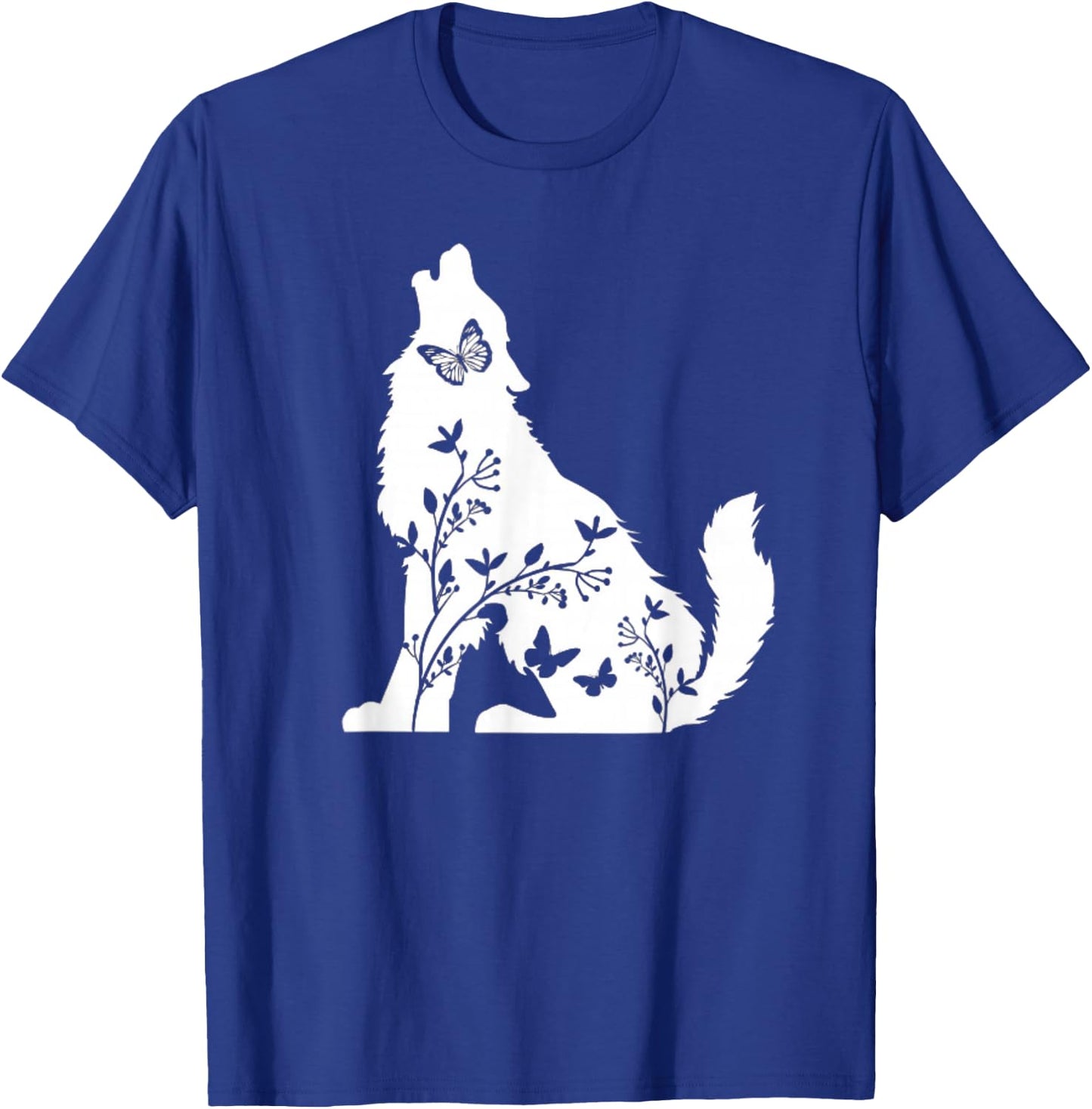 Wolf and Butterflies Cute Graphic Wolves Women Girls T-Shirt - T-Shirt | Royal