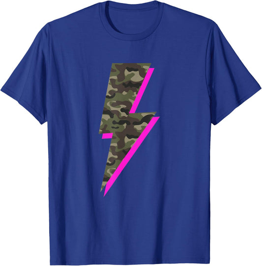 Lightning Bolt Camo Hot Pink Camouflage Graphic Print T-Shirt - T-Shirt | Royal