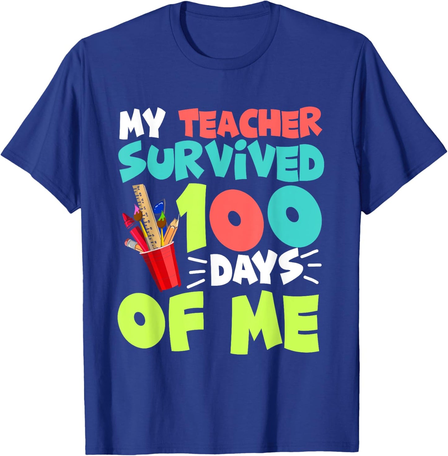 Funny School Boys Girls Kids Gift 100 Days of School T-Shirt - T-Shirt | Royal