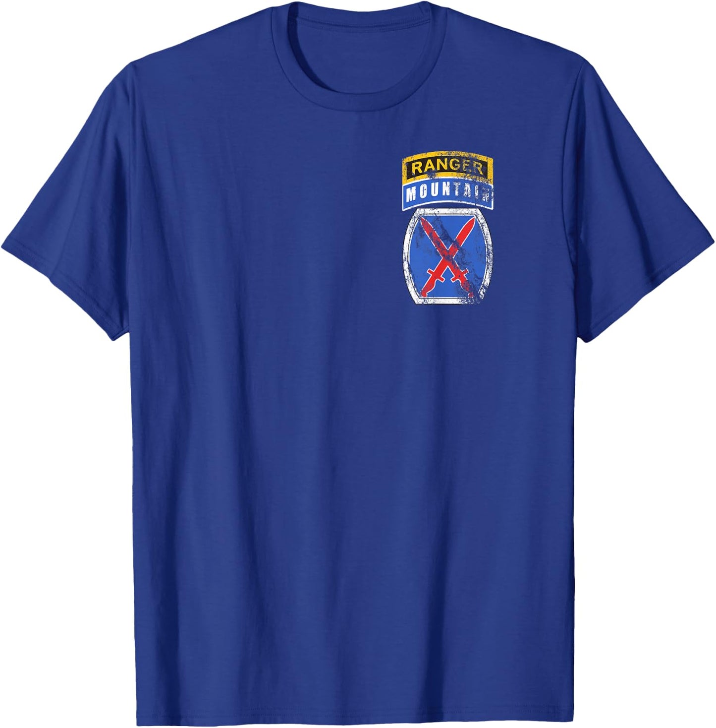10th Mountain MTN Division Patch with Ranger Tab Distressed T-Shirt - T-Shirt | Royal