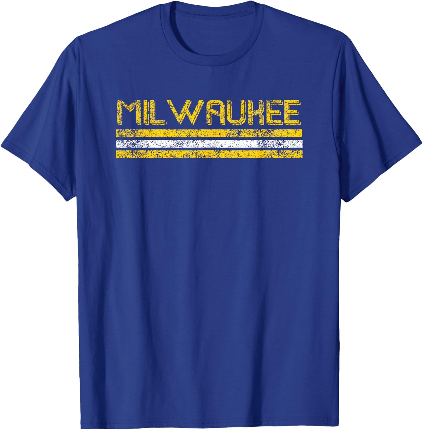 Milwaukee Wisconsin Retro Vintage Weathered Stripe Throwback T-Shirt - T-Shirt | Royal