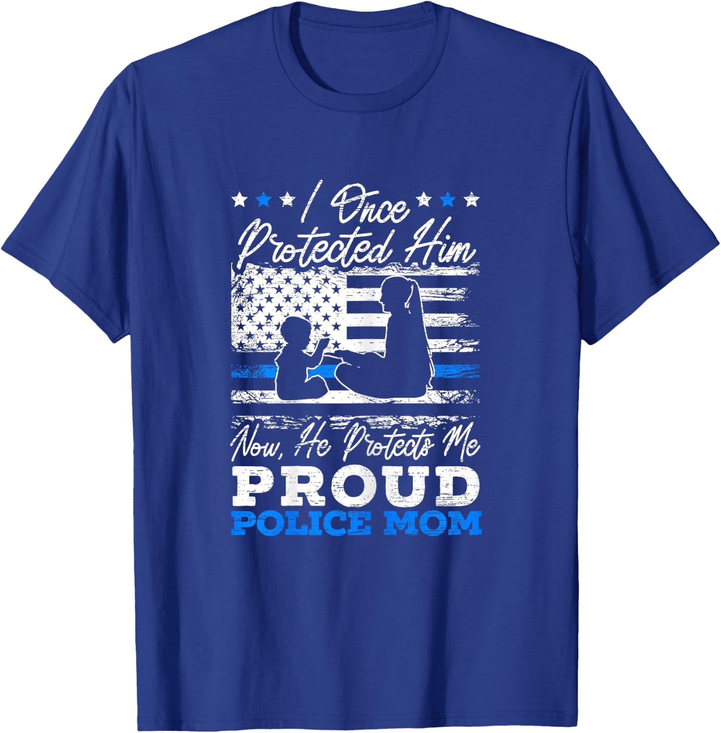 Proud Police Mom Law Enforcement Thin Blue Line Cop T-Shirt - T-Shirt | Royal