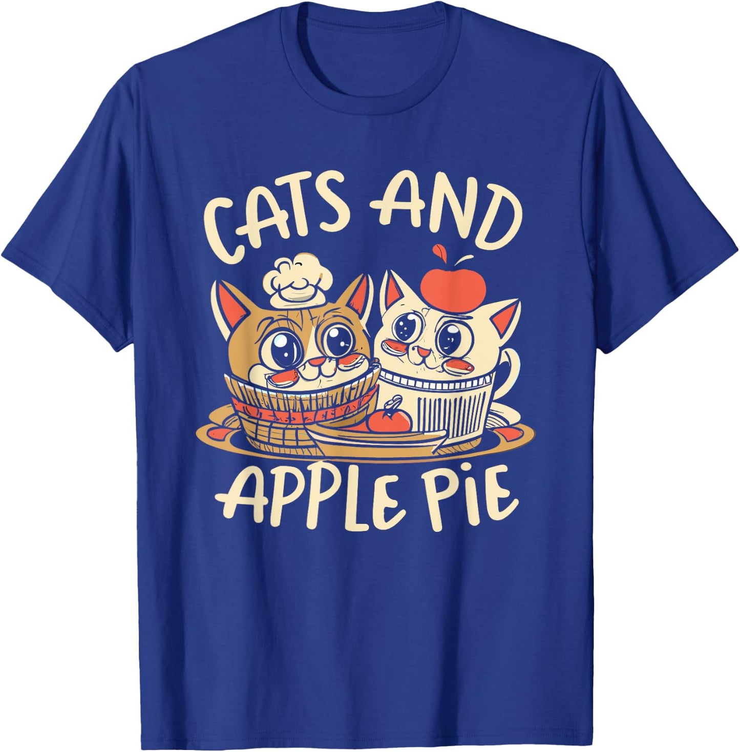 Cats and Apple Pie Funny Sweet Cat Lover Chef Baking Cooking Women Kids T-Shirt - T-Shirt | Royal