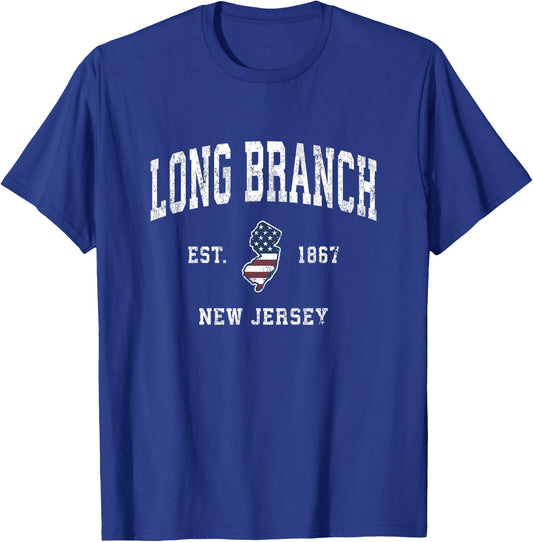 Long Branch New Jersey NJ Vintage American Flag Sports Desig T-Shirt - T-Shirt | Royal