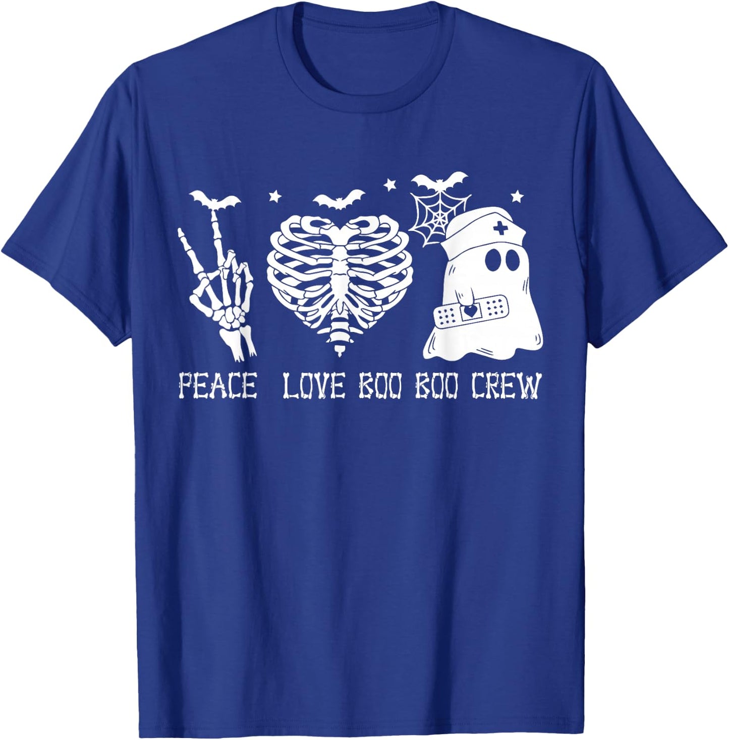 Peace Love Boo Boo Crew Lazy Halloween Nurse Ghost nursing T-Shirt - T-Shirt | Royal