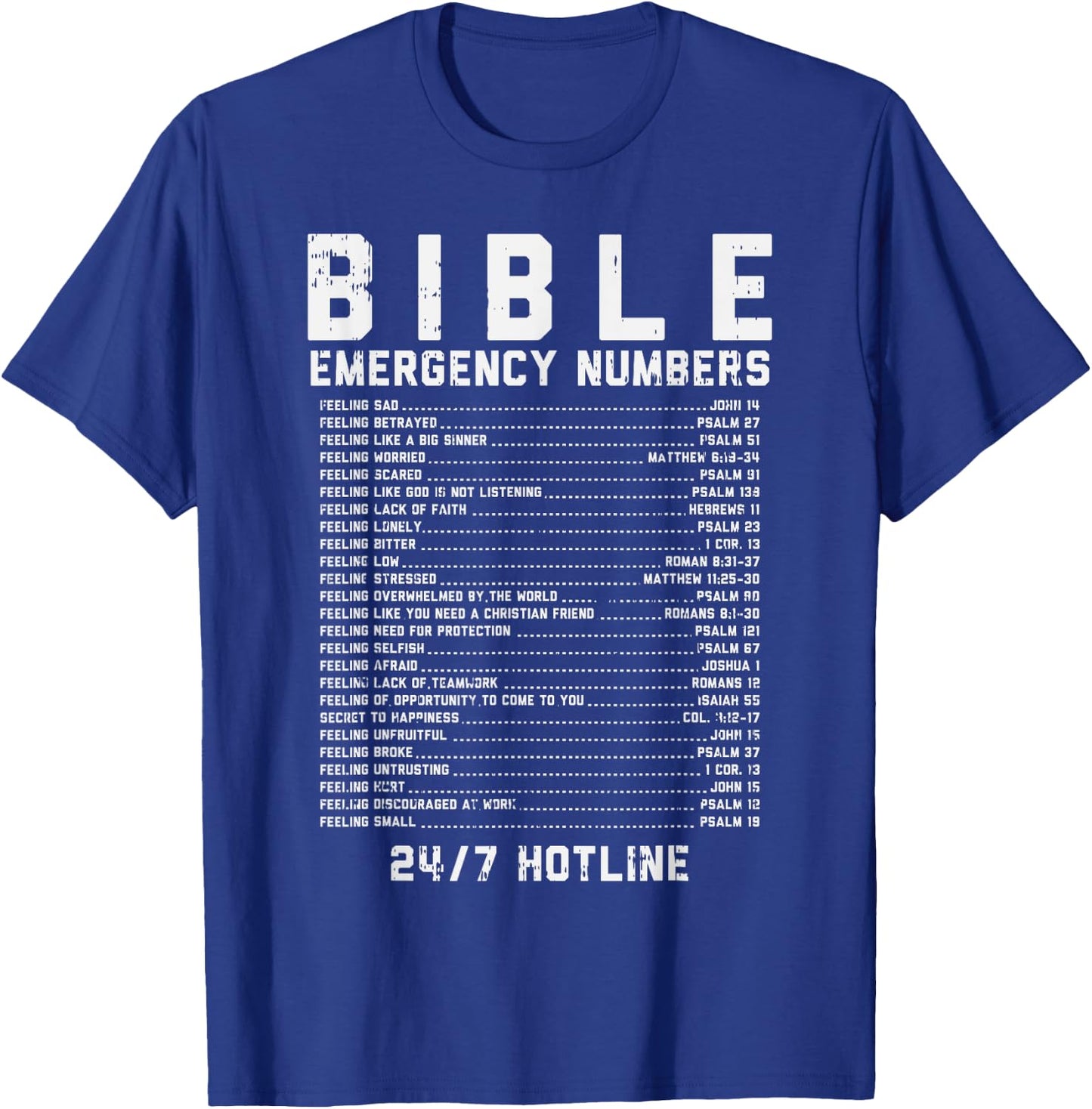 Bible Emergency Numbers Verse God Jesus Faith Christian Gift T-Shirt - T-Shirt | Royal