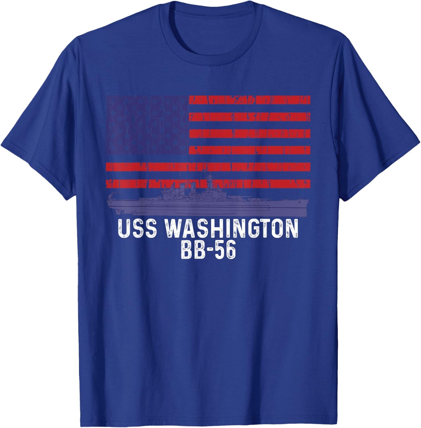 USS Washington BB-56 Battleship Vintage American Flag T-Shirt - T-Shirt | Royal
