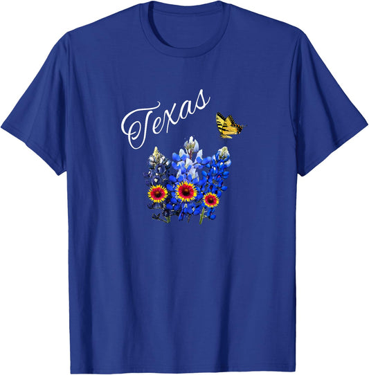 Texas Wildflower Butterfly Home State Bluebonnet Gift Design T-Shirt - T-Shirt | Royal
