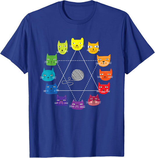 Cat Themed Artist Color Wheel Educational Art Teacher Men Women Kids T-Shirt - T-Shirt | Royal