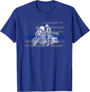 Patriotic Biker Cop. American Officer Motorcycle Police Kids Men T-Shirt - T-Shirt | Royal