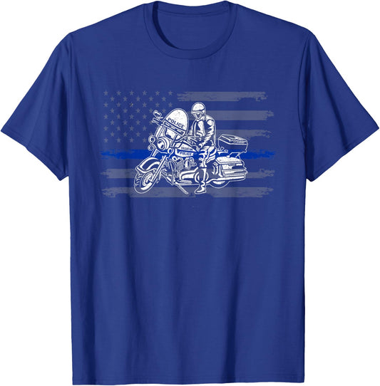 Patriotic Biker Cop. American Officer Motorcycle Police Kids Men T-Shirt - T-Shirt | Royal
