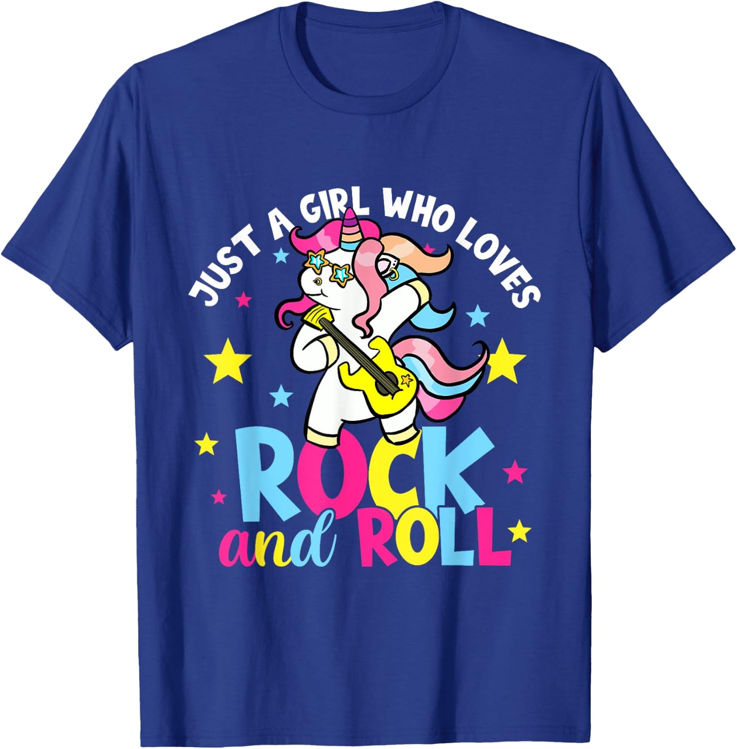 Just A Girl Who Loves Rock And Roll Funny Unicorn Lover T-Shirt - T-Shirt | Royal