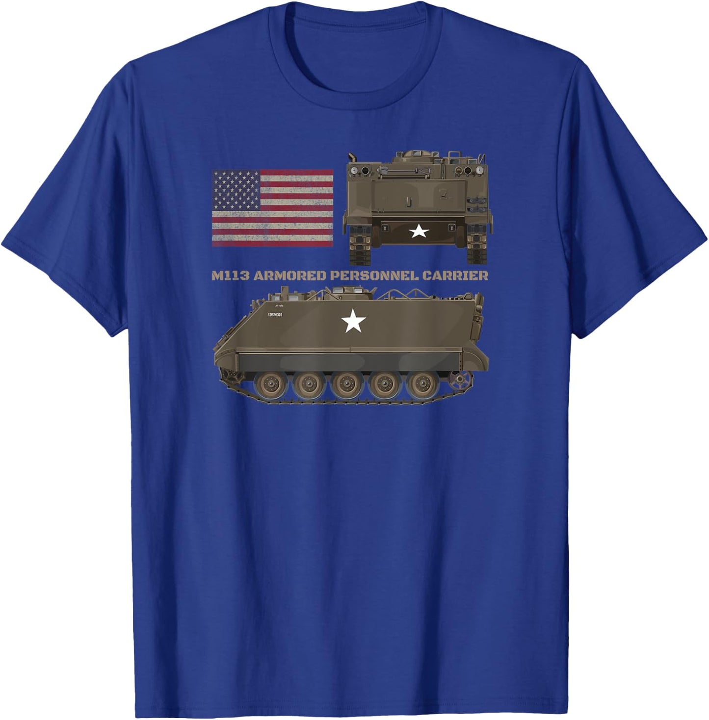 M113 Armored Personnel Carrier Patriotic American Flag Women Kids Men T-Shirt - T-Shirt | Royal