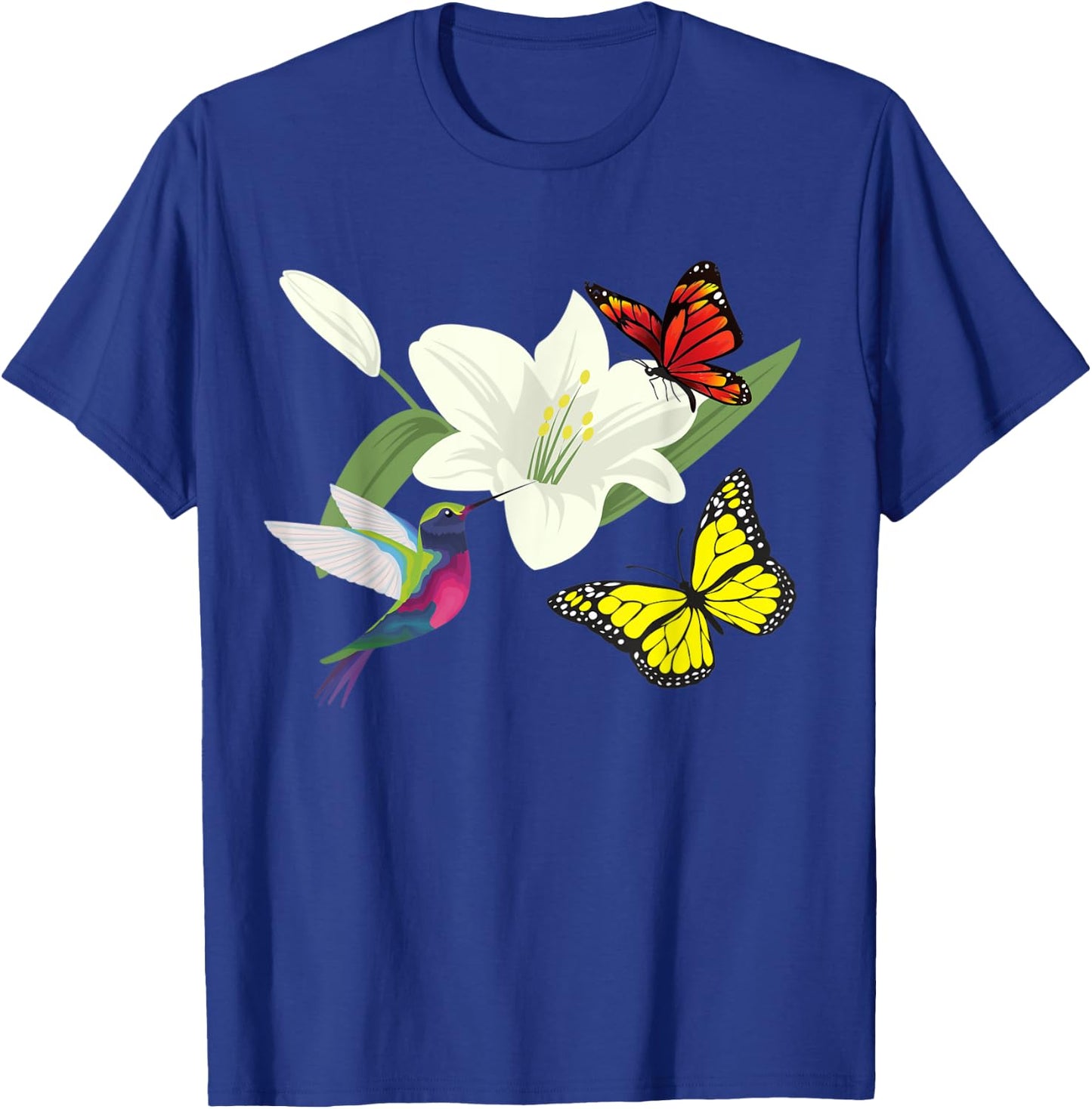 Hummingbird and butterflies in a flower T-Shirt - T-Shirt | Royal