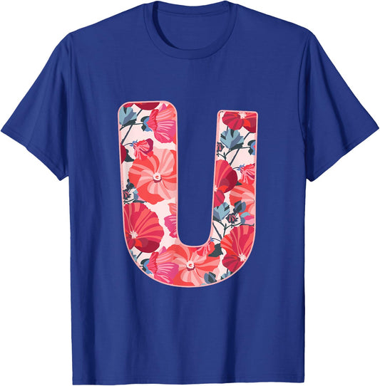 Letter U Sign Alphabet Last Name Vowels Flower Nature Gift T-Shirt - T-Shirt | Royal