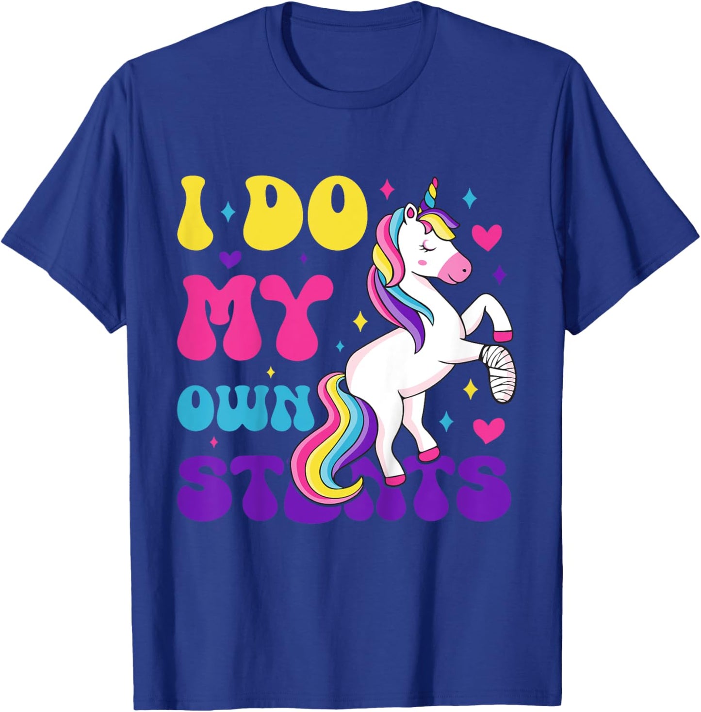 Kids I Do My Own Stunts Broken Arm Injury Bandage Magical Unicorn T-Shirt - T-Shirt | Royal